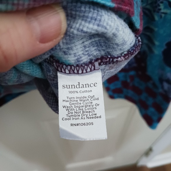 Sundance Top Womens L Henley Waffle Knit Thermal Blue Purple Owl Print - Picture 5 of 6